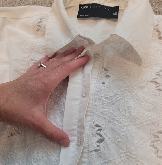 ASOS Edition Mini Shirt Dress With Cutwork In White Size US 0 - Picture 8 of 11